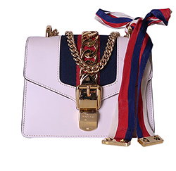 Sylvie Mini Chain Bag, Leather, White, 431666, DB, 3*